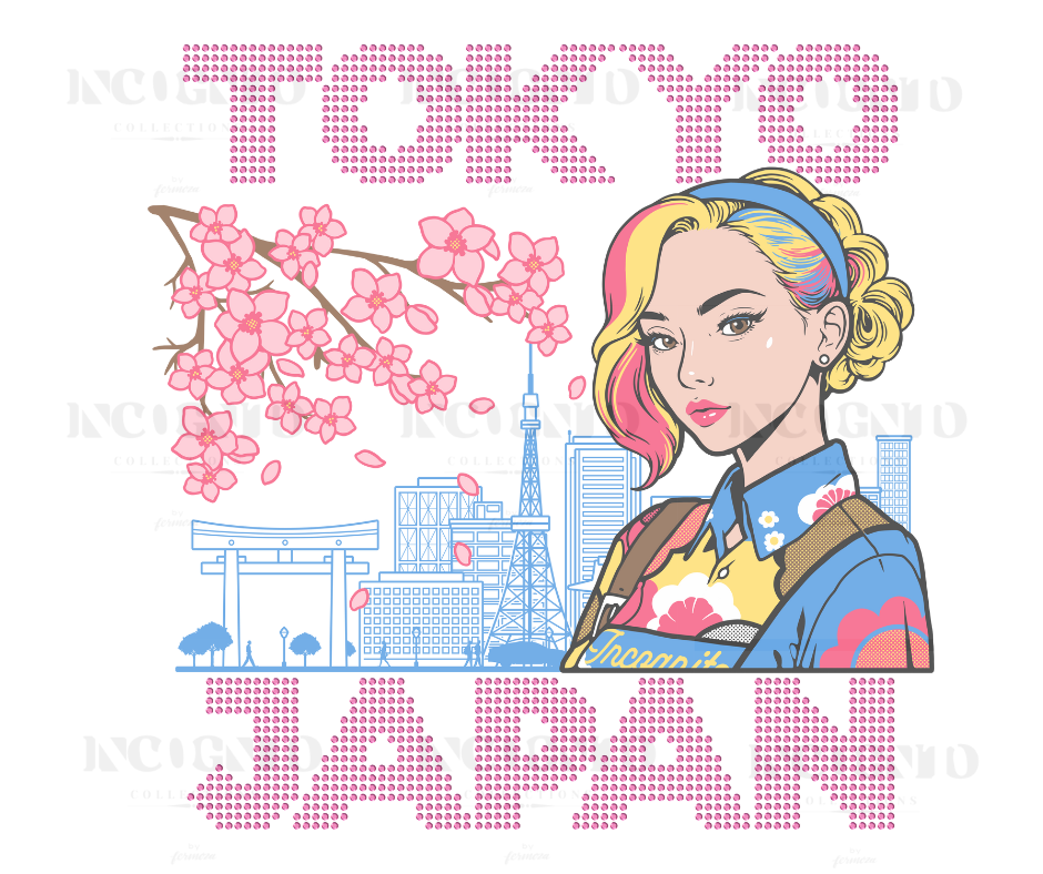 Tokyo Japan Inspired Rhinestone Shirt