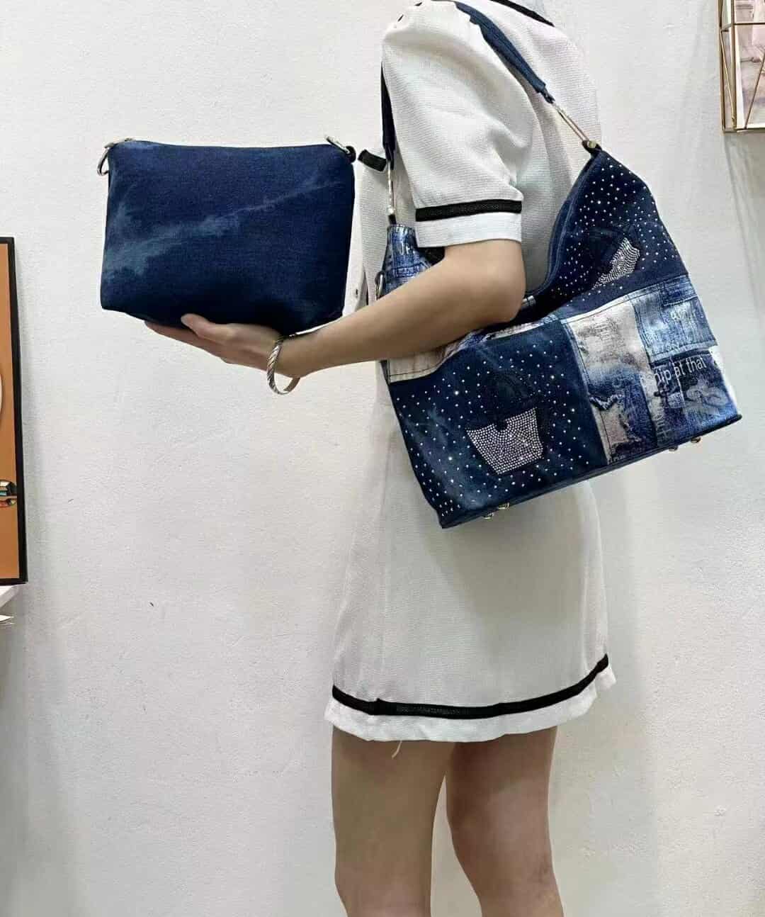 Fermoza Patchwork Denim shoulder bag (Pre order)
