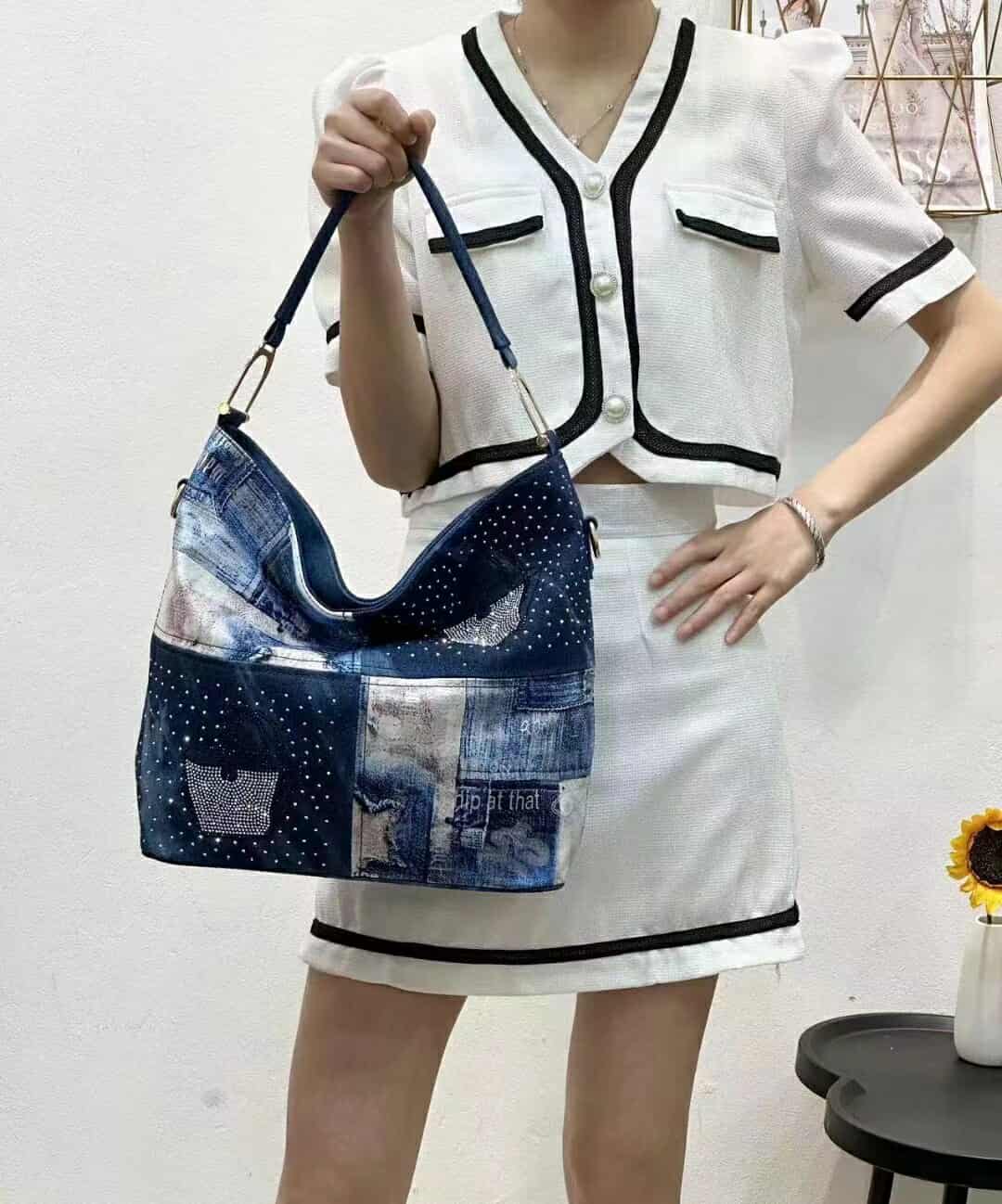 Fermoza Patchwork Denim shoulder bag (Pre order)