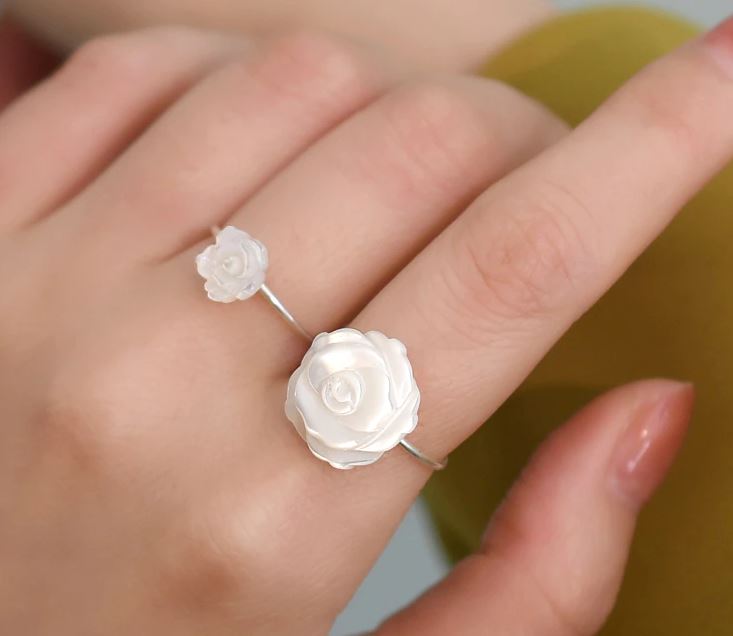 White Flower Earrings and Ring Set
